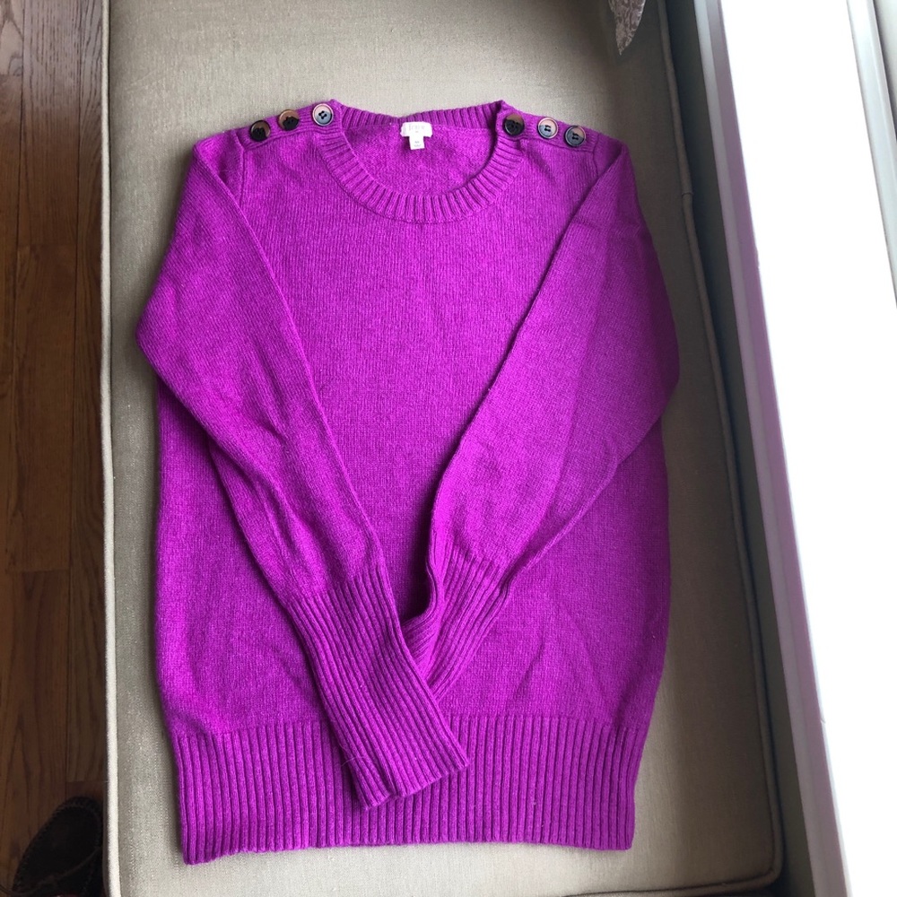 J Crew Fuschia Sweater with Button Trim EUC